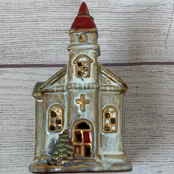 Vintage Ceramic Mini Christmas Church Cutout Detail Small Village 5 1/8"H - Picture 8 of 12
